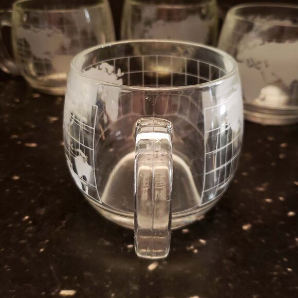 Nestle Nescafe Coffee Cup Mugs World Map Globe Clear Etched Glass Vintage set 6 - Picture 14 of 15